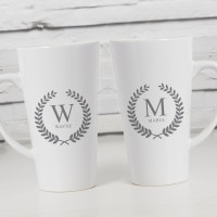 personalised Wreath Monogram Double Latte Mugs