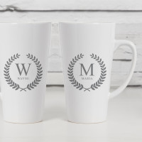 personalised Wreath Monogram Double Latte Mugs