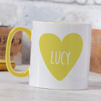 personalised Love Heart Two Tone Mug Yellow