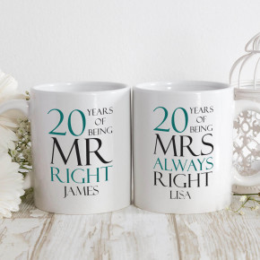 20 Years Mr & Mrs Right Matching Mugs