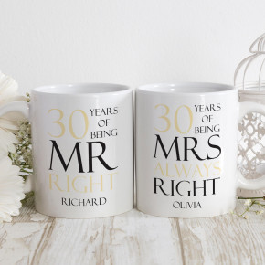 30 Years Mr & Mrs Right Matching Mugs