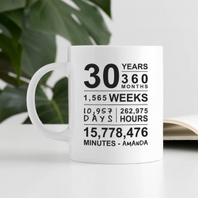 30th Birthday Years, Months, Days Mug