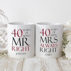 40 Years Mr & Mrs Right Matching Mugs