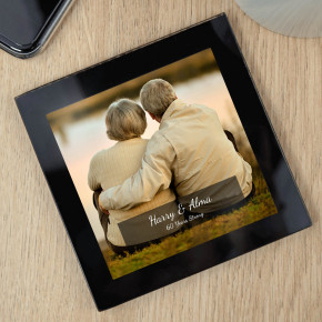 60 Years Strong Black Glass Photo Coaster 