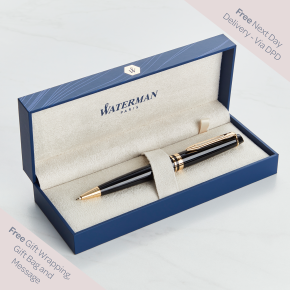 Waterman Expert Black Lacquer Gold Trim Ballpoint Pen