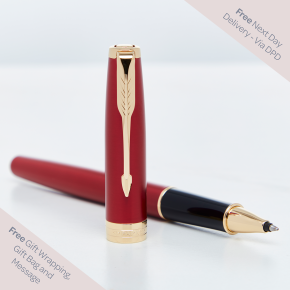 Parker Sonnet Red Gold Trim Rollerball Pen 