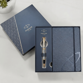 Parker IM Silver & Gold Rollerball Pen & Notebook Gift Set