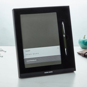 Hugo Boss Dark Green A5 Notebook Set With Ballpoint Pen