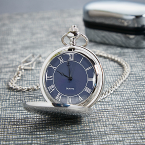 Chrome Pocket Watch Blue Dial