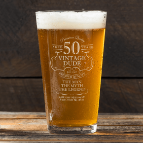 Aged 50 Vintage Dude Engraved Pint Glass