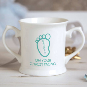 Baby Boy Footprint Christening Mug