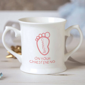 Baby Girl Footprint Christening Mug