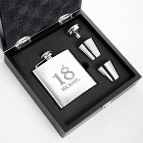 Big 18 Plain Hip Flask Gift Set