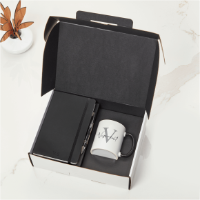 Black Notebook, Pen & Initial Mug Gift Set