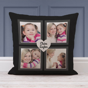 Black Heart Design Collage Cushion 18x18"