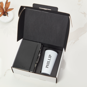 Black Notebook, Pen & White Tumbler Gift Set