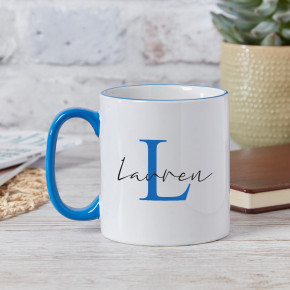 Elegant Name Monogram Two Tone Mug Blue