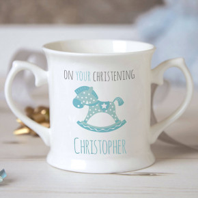 Boy Rocking Horse Christening Mug