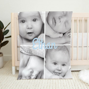 Blue Name Photo Collage Blanket