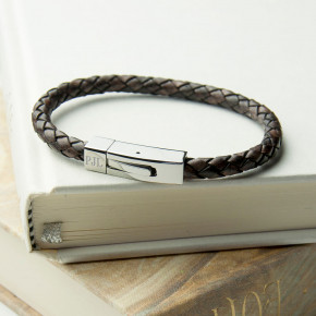 Men's Leather Bracelet with Tube Clasp