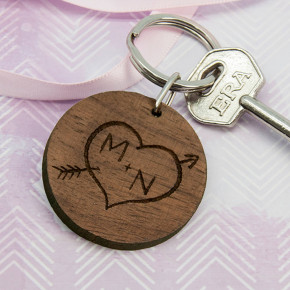 Carved Tree Round Wooden Keyring