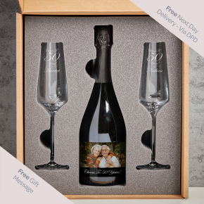Cheers to 50 Years Anniversary Photo Upload Prosecco & Glasses Gift Set