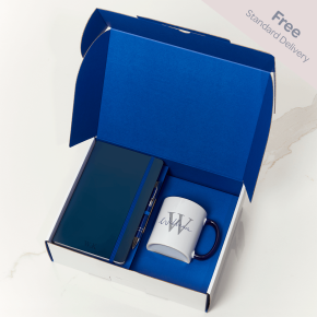 Blue Notebook, Pen & Initial Mug Gift Set