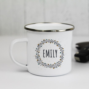 Festive Wreath Name Enamel Mug