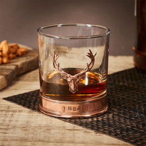 English Pewter Copper Stag Head Glass Whisky Tumbler