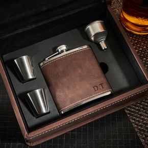 Deluxe Hip Flask Gift Set - Brown