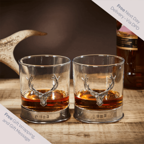  English Pewter Double Stag Head Whisky Glasses Gift Set