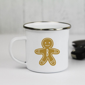 Gingerbread Initial Enamel Mug