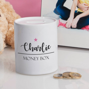 Pink Star Name Personalised Money Box