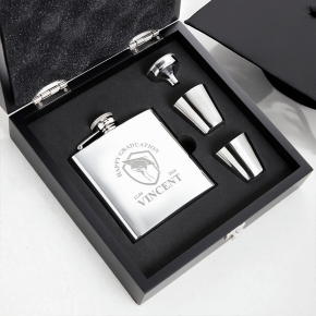 Graduation Crest 6oz Plain Hip Flask Gift Set