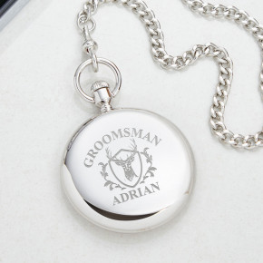 Groomsman Stag Crest Open Faced Pocket Watch