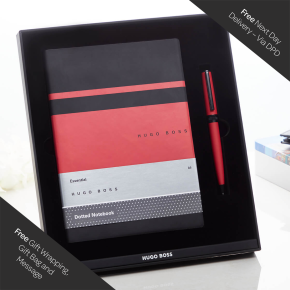 Hugo Boss Set Red Ballpoint Pen & A5 Notebook