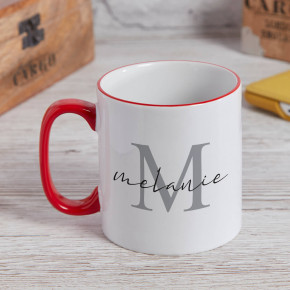 Elegant Name Monogram Two Tone Mug Red