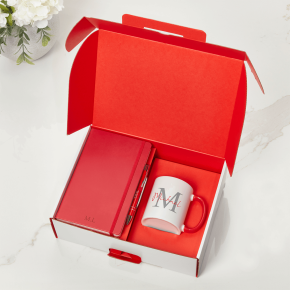Red Notebook, Pen & Initial Mug Gift Set