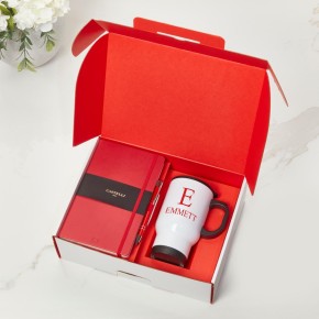 Red Castelli Notebook, Pen & White Travel Mug Gift Set