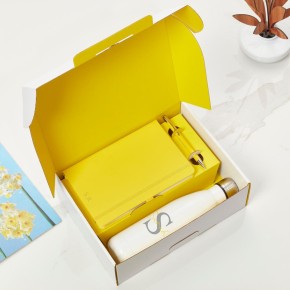 Yellow Notebook, Pen & White Water Bottle Gift Set
