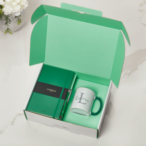 Green Castelli Notebook, Pen & Initial Mug Gift Set