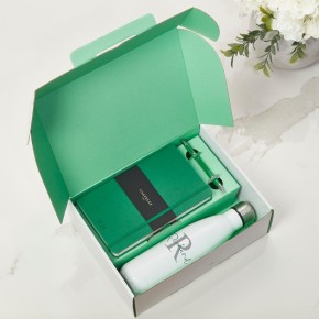 Green Castelli Notebook, Pen & White Water Bottle Gift Set