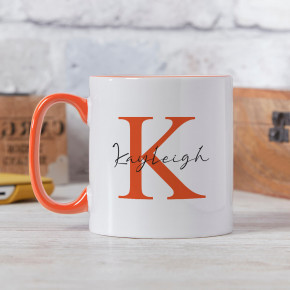 Initial Elegant Name Two Tone Mug Orange