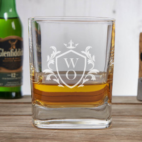 Initial Crest Shield 10oz Square Whisky Tumbler