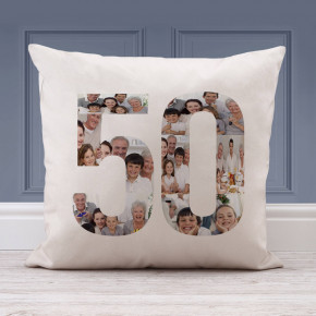 Number 50 Collage Cushion (White) 18x18"