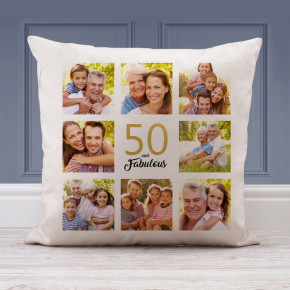 50 and Fabulous Collage Cushion (White) 18x18"