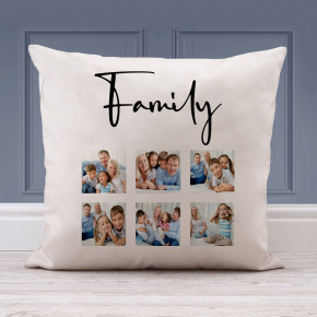 Family 6 Photo Collage Cushion (White) 18x18"