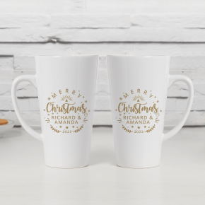 Merry Christmas Couple Tall Latte Matching Mugs
