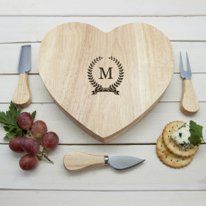 Monogrammed Wreath Heart Cheese Board