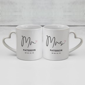 Mr & Mrs Heart Handle Mugs